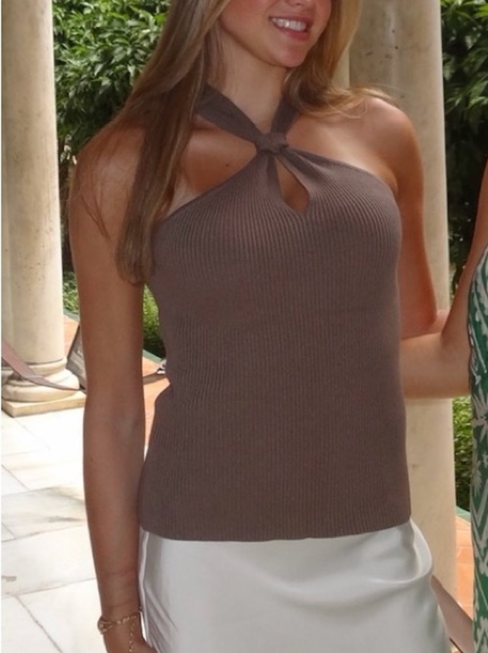 Zara Brown Halter Knit Top with Ivory Skirt